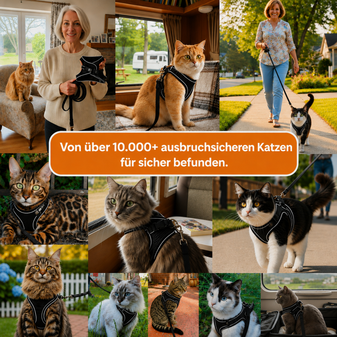 KatzenSicher™ Ausbruchsicheres Katzengeschirr mit Leine