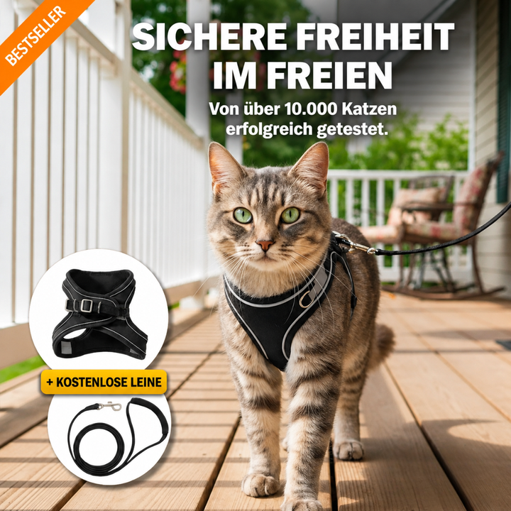 KatzenSicher™ Ausbruchsicheres Katzengeschirr mit Leine