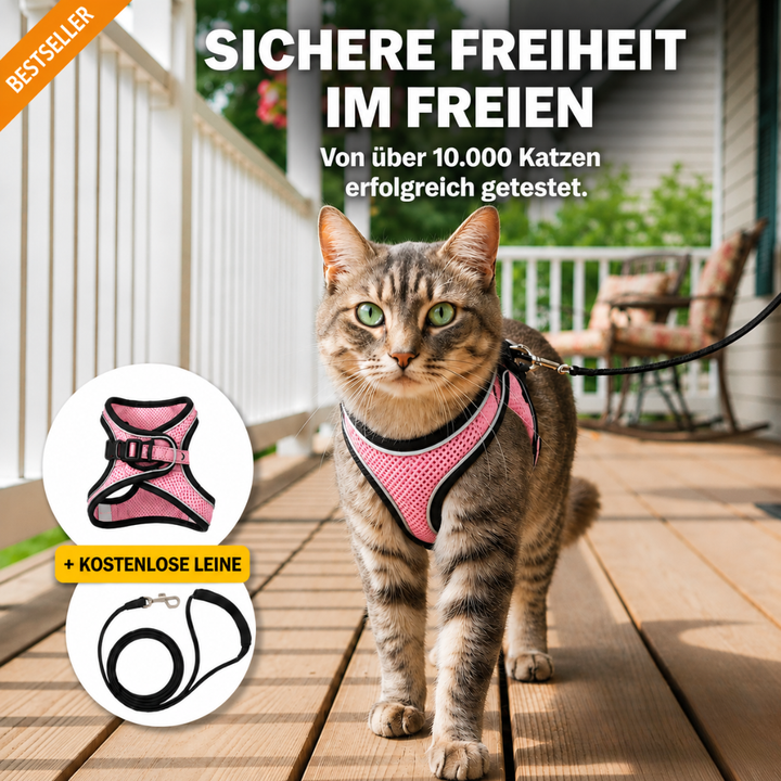 KatzenSicher™ Ausbruchsicheres Katzengeschirr mit Leine