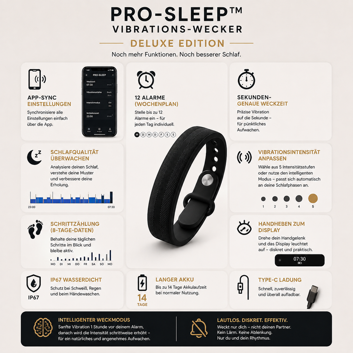 WakeLuxe™ – Lautloser Vibrationswecker für angenehme Morgenroutinen