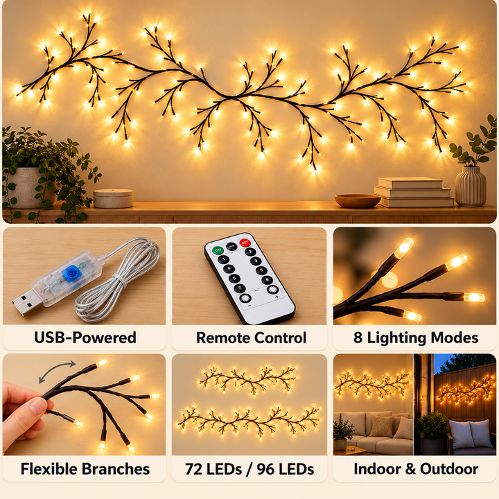 ZweigZauber™ Dekorative LED-Lichterzweige für gemütliche Wohnräume