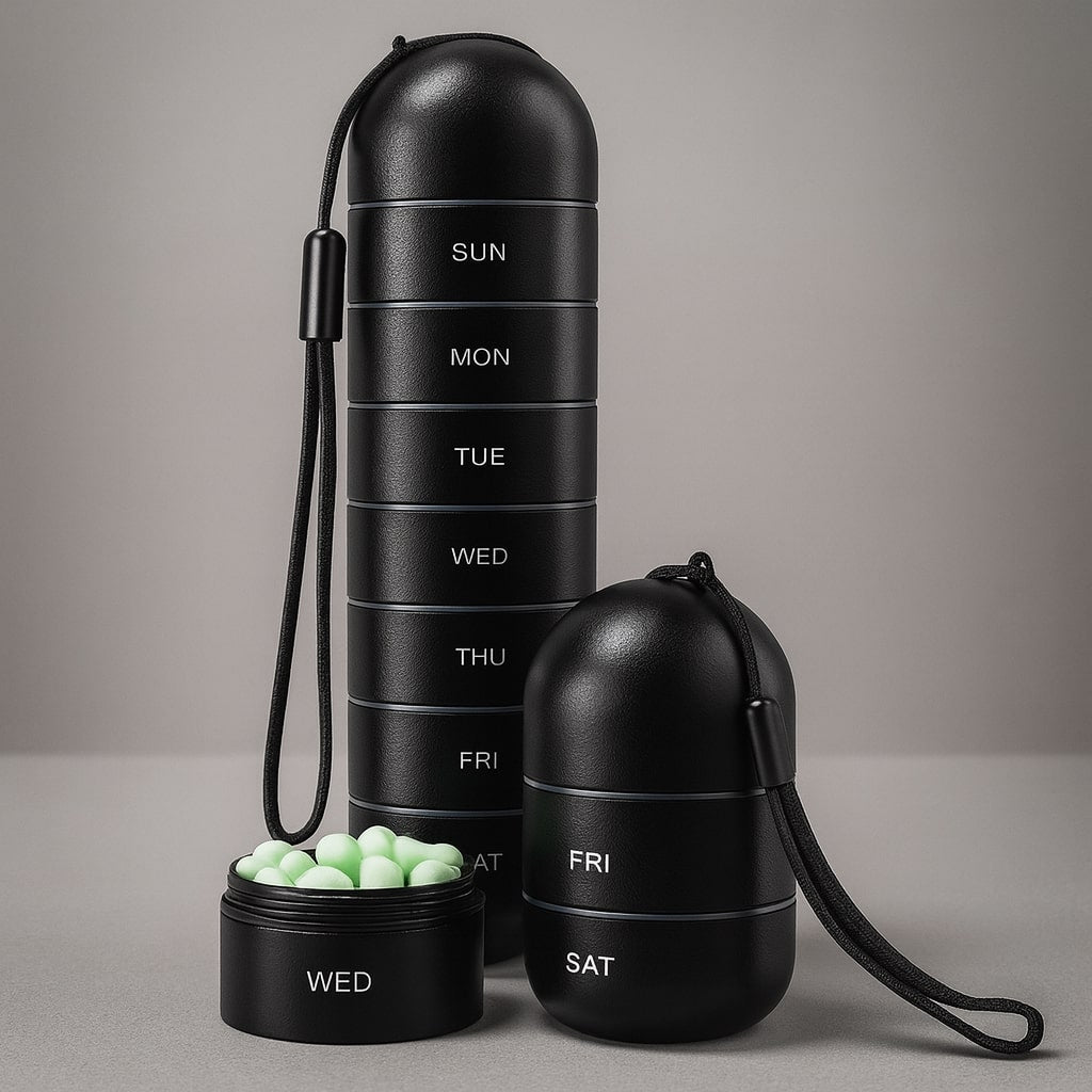 Aluminium Aufbewahrungsbox mit 7 Fächern | Reisebox für Tabletten & Vitamine | AluBox