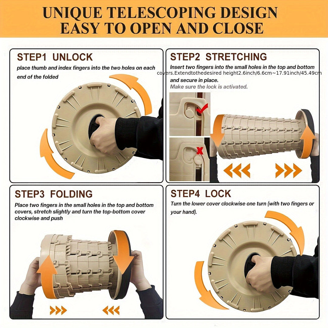 FoldAway™ | 12-fach verstellbarer Klapphocker mit gepolsterter Sitzfläche