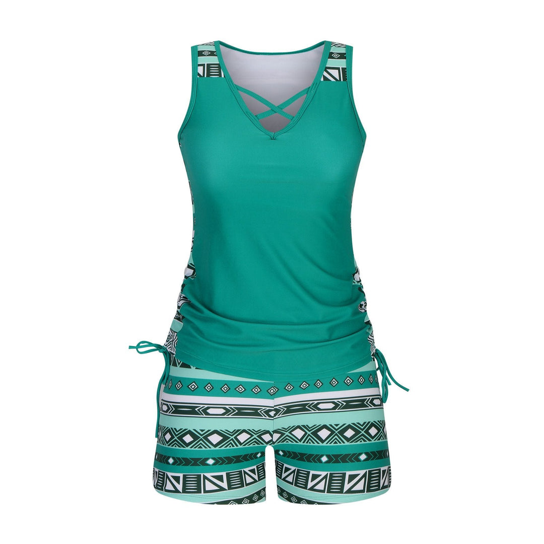 Luxlue Damen-Tankini-Set mit Bauchkontrolle und integriertem BH – Figurformende Boho-Bademode mit Shorts