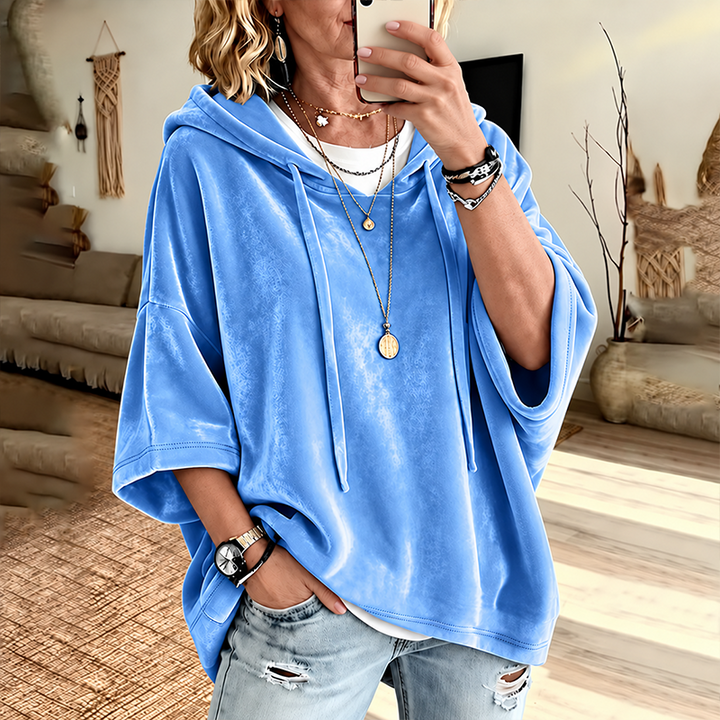 SamtLuxe™ Oversize-Velours-Hoodie mit 3/4-Ärmeln