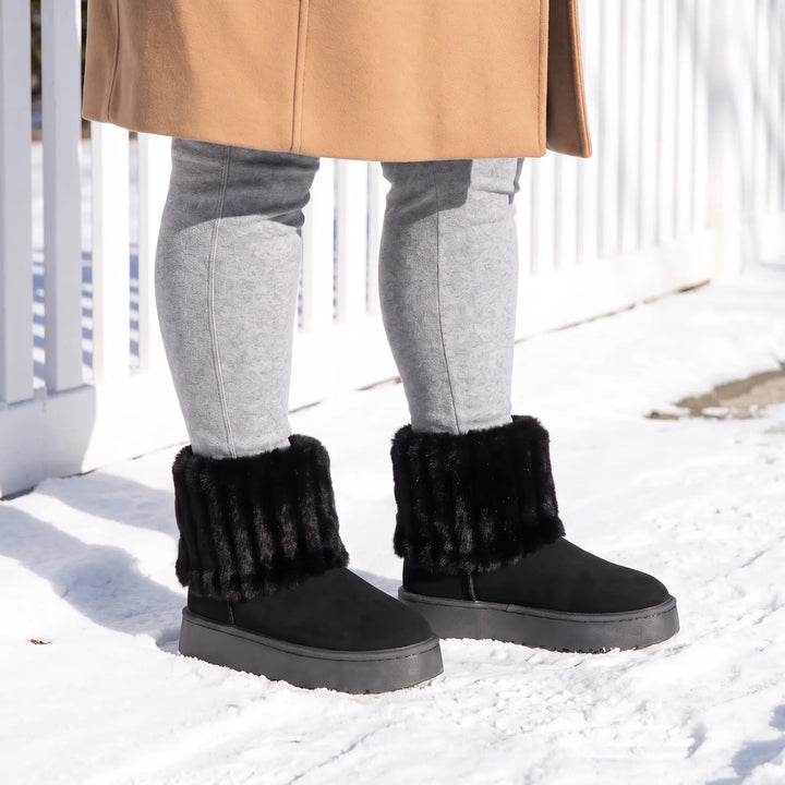 KuschelSchritt™ Warme Plateau-Winterstiefel mit Fellbesatz