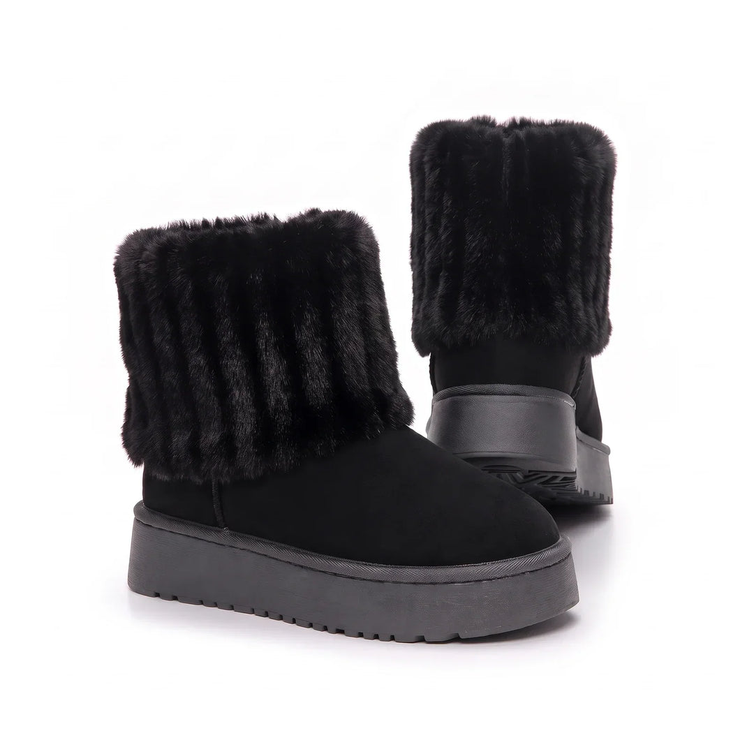 KuschelSchritt™ Warme Plateau-Winterstiefel mit Fellbesatz