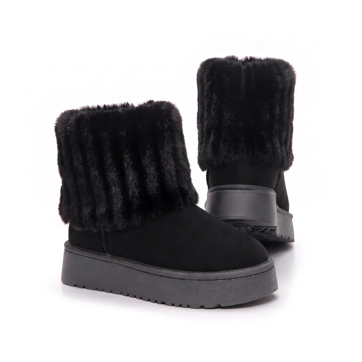 KuschelSchritt™ Warme Plateau-Winterstiefel mit Fellbesatz