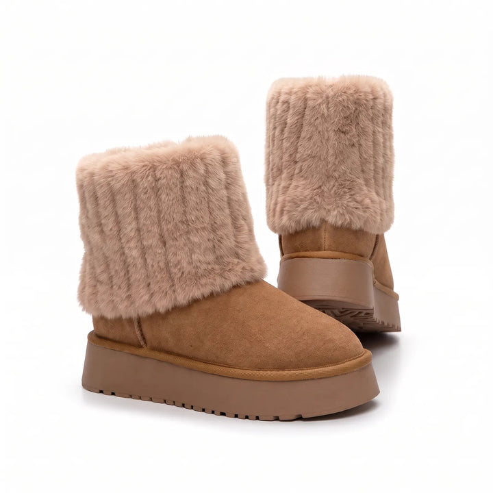 KuschelSchritt™ Warme Plateau-Winterstiefel mit Fellbesatz