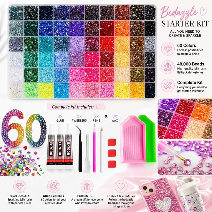 GlitzerWelt™ DIY-Bedazzle-Set – 48.000 Strasssteine in 60 Farben