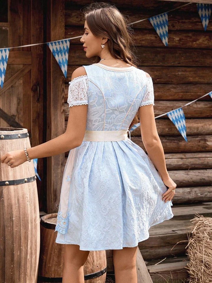 Damen Midi Dirndl mit Spitze & Schürze | Oktoberfest Trachtenkleid | DirndlGlanz