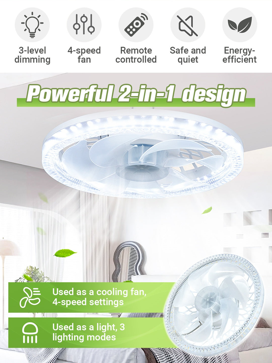 BreezeLite™ - 2-in-1 Leise Einstellbare Ventilatorlampe mit Fernbedienung