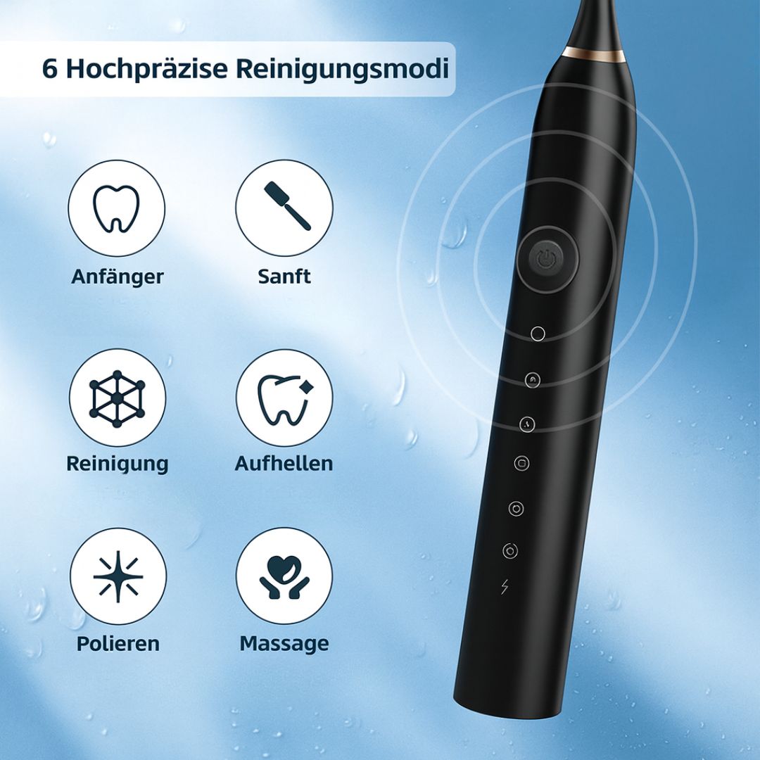 Elektrische Zahnbürste mit 6 Reinigungsmodi | Ultraschall Zahnbürste für Erwachsene & Kinder | ZahnKlar