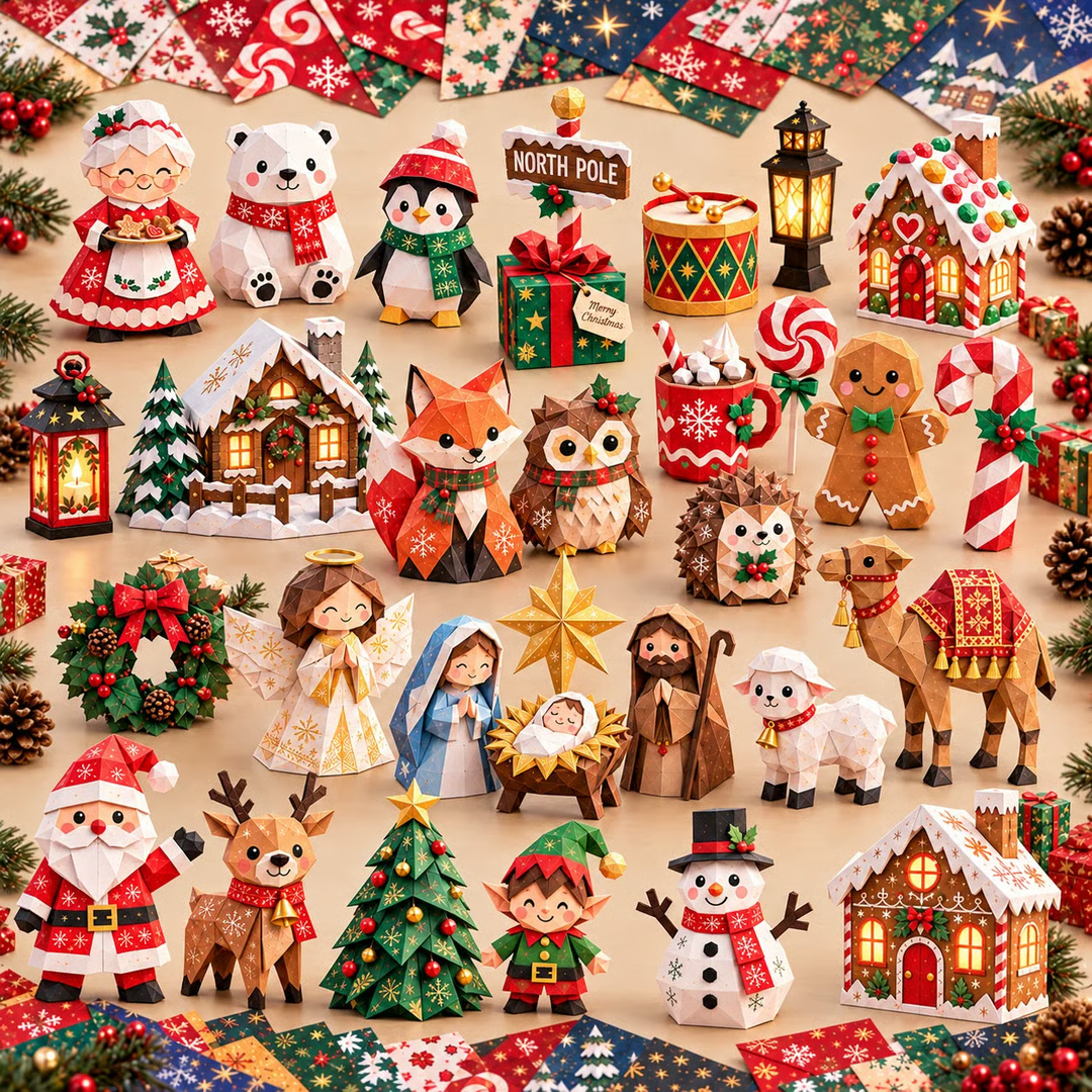 PapierZauber™ Weihnachtliches Faltelset mit 250 Blättern & 5 Motivwelten