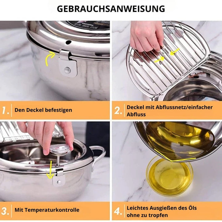 Fritteuse | Pfanne aus Edelstahl mit Thermometer | FrittierMeister