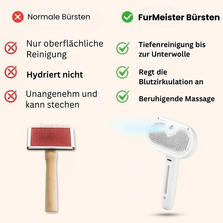 Hundebürste & Katzenbürste | Bürste für Kurzhaar & Langhaar mit Dampffunktion | FurMeister