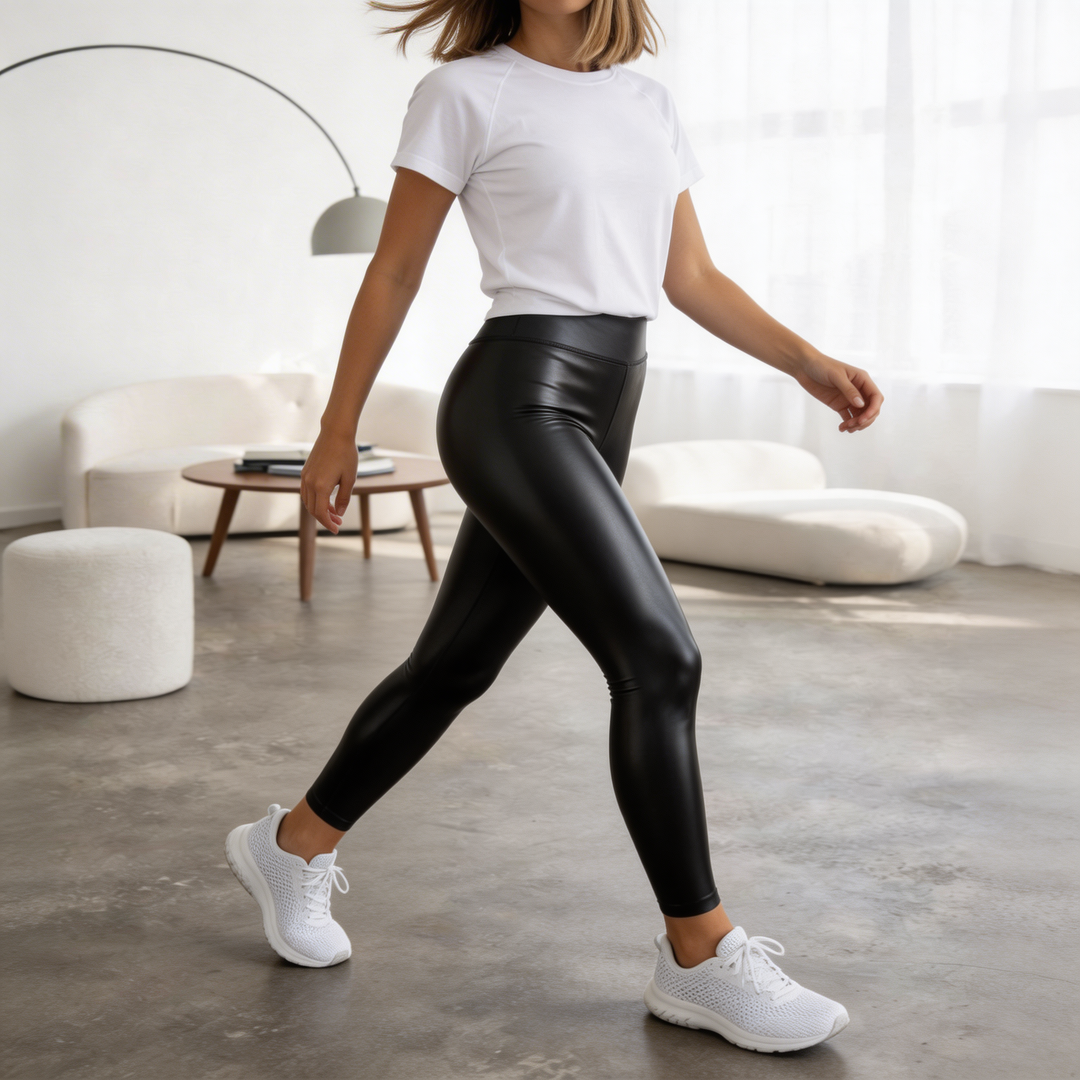 ThermoLeder™ Gefütterte High-Waist Leggings in Lederoptik