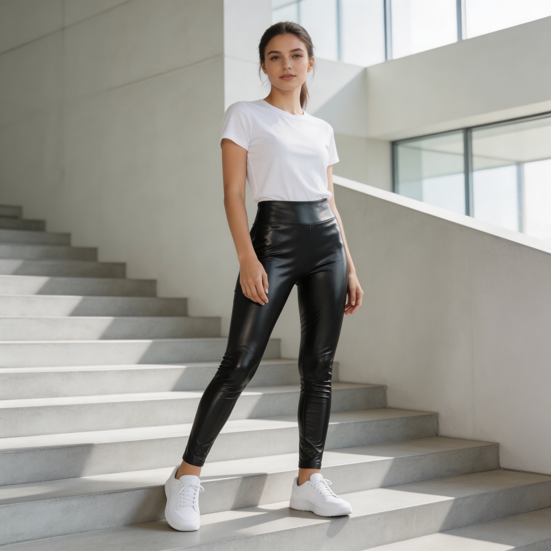 ThermoLeder™ Gefütterte High-Waist Leggings in Lederoptik