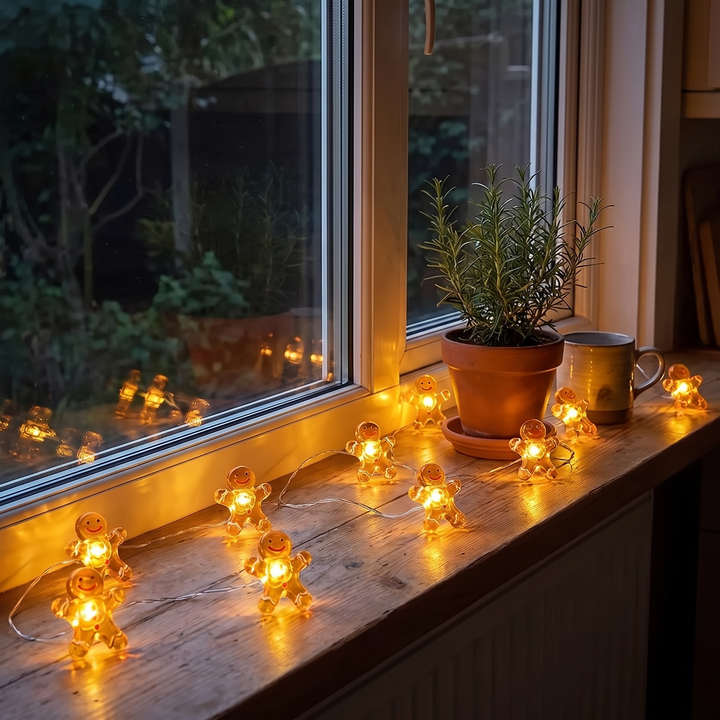 LebkuchenLicht™ Batteriebetriebene LED-Lichterkette mit Lebkuchenfiguren