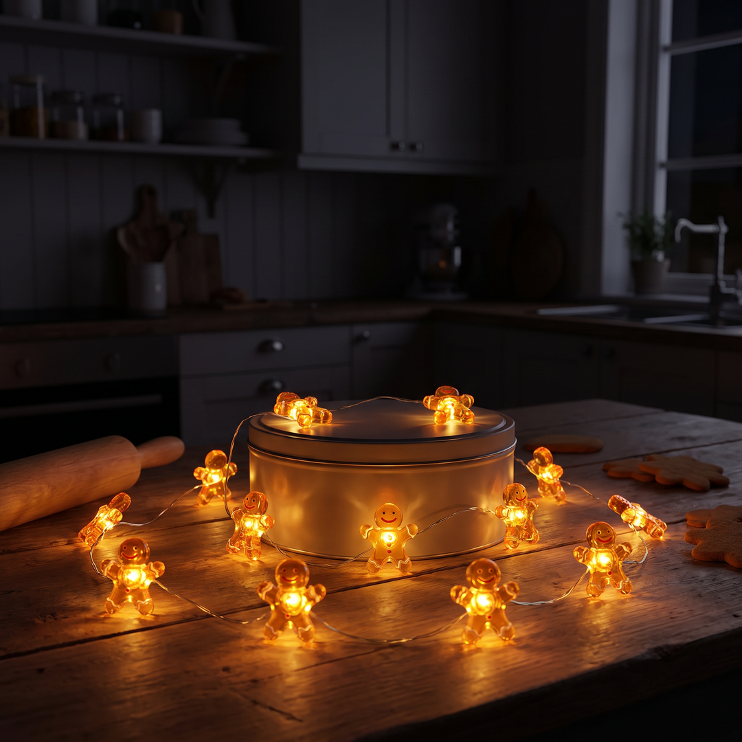 LebkuchenLicht™ Batteriebetriebene LED-Lichterkette mit Lebkuchenfiguren