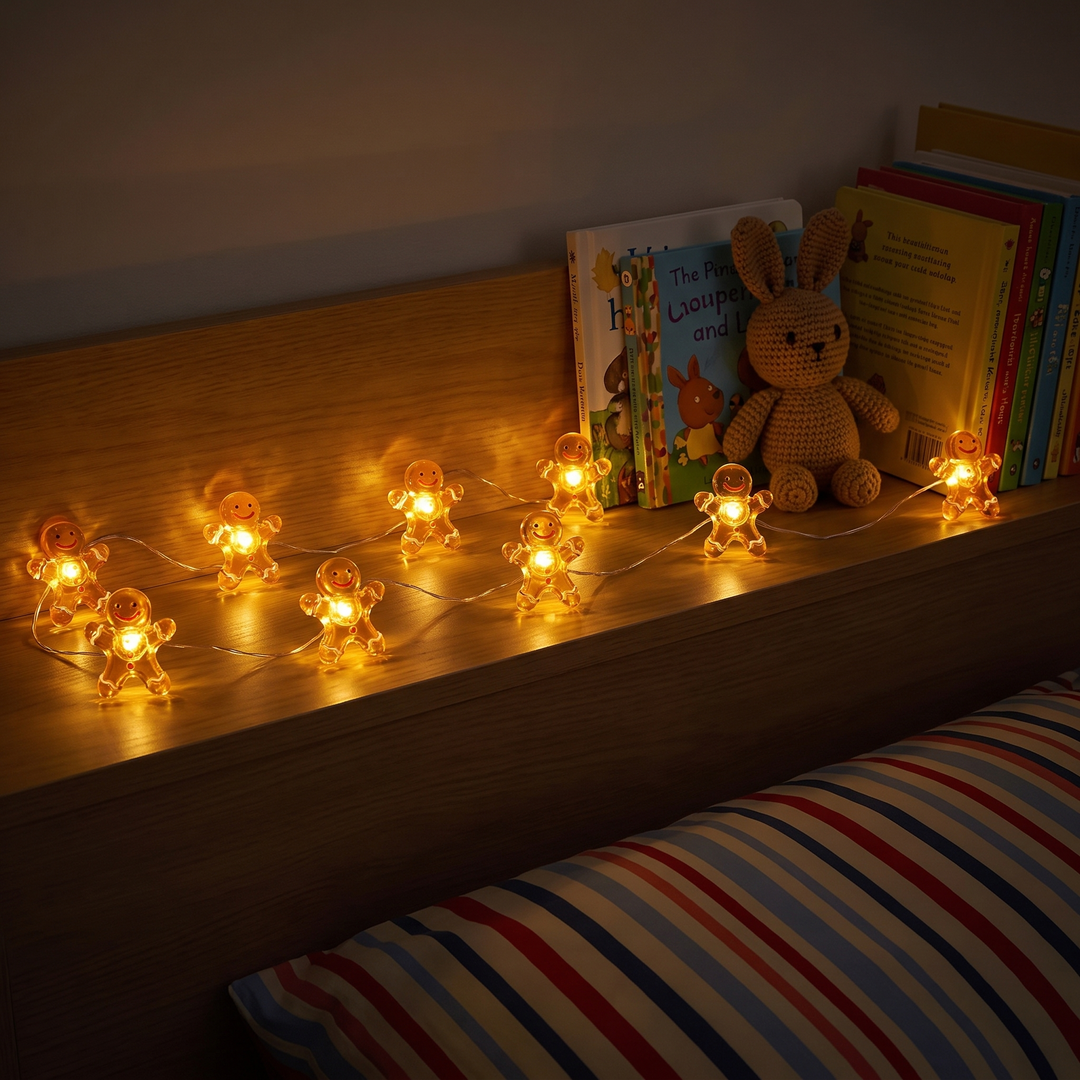 LebkuchenLicht™ Batteriebetriebene LED-Lichterkette mit Lebkuchenfiguren