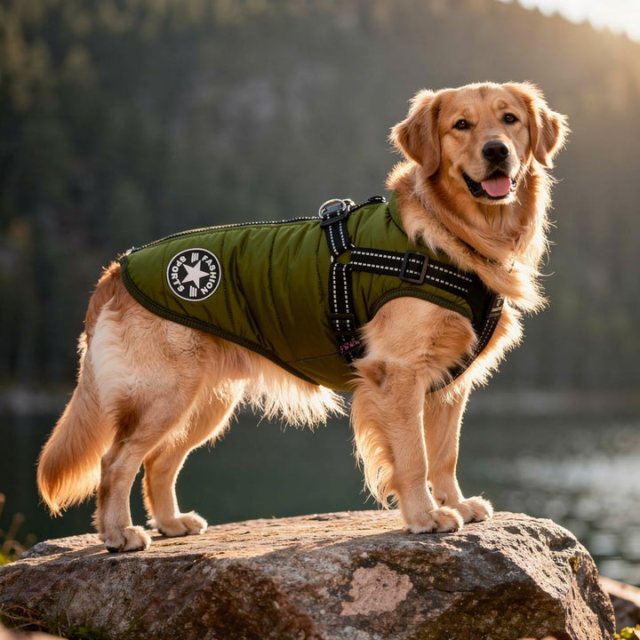 Hundemantel für Winter | Wintermantel für Hunde | Hundejacke mit Geschirr | FellMantel