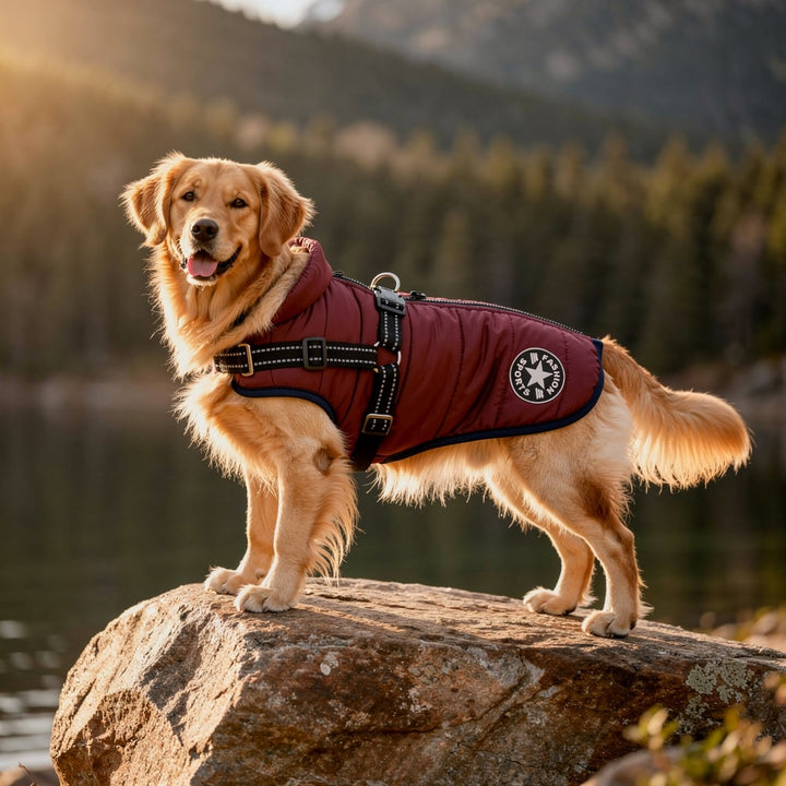 Hundemantel für Winter | Wintermantel für Hunde | Hundejacke mit Geschirr | FellMantel