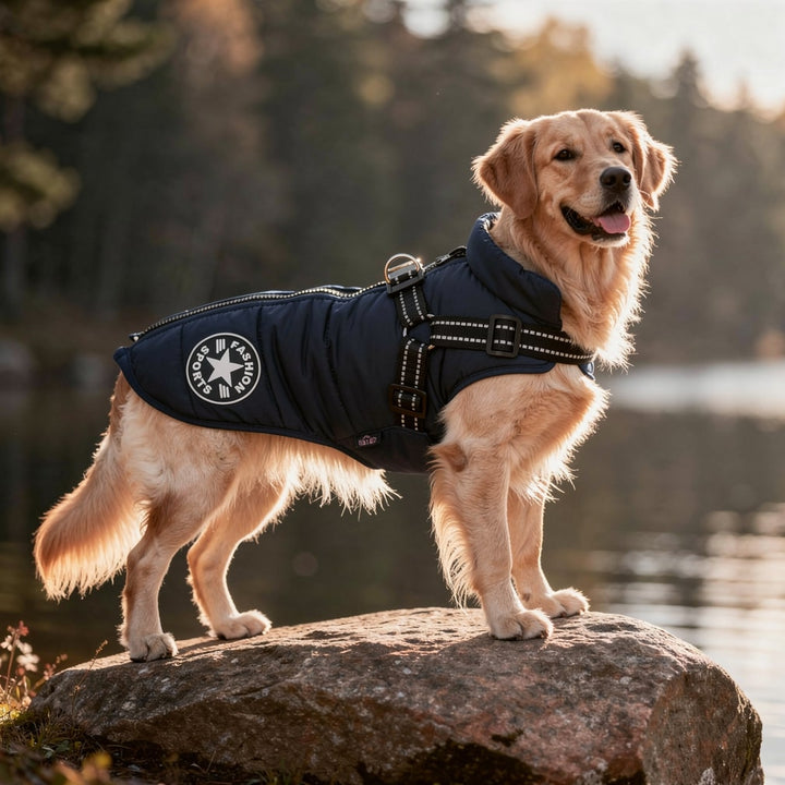 Hundemantel für Winter | Wintermantel für Hunde | Hundejacke mit Geschirr | FellMantel