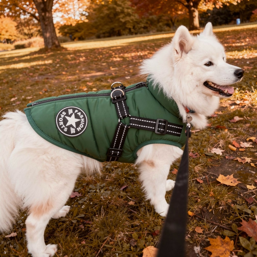 Hundemantel für Winter | Wintermantel für Hunde | Hundejacke mit Geschirr | FellMantel