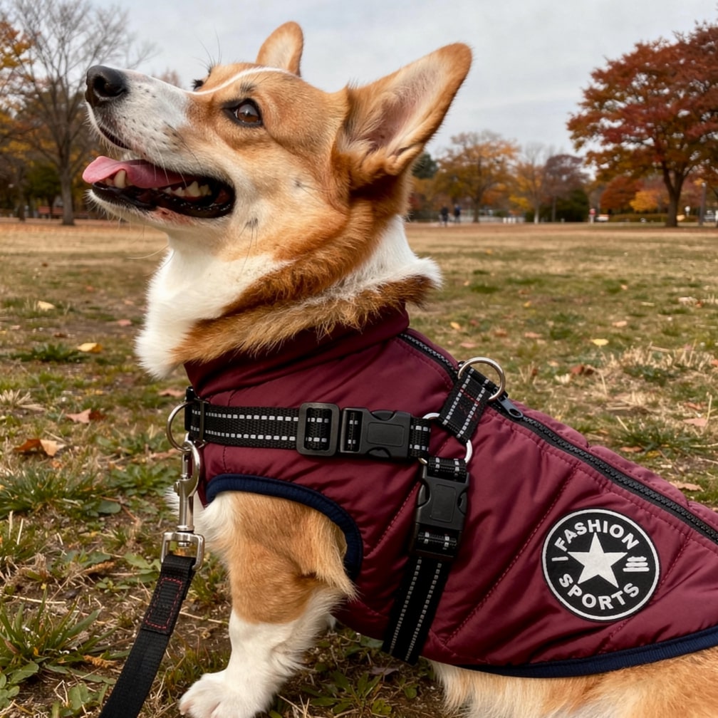 Hundemantel für Winter | Wintermantel für Hunde | Hundejacke mit Geschirr | FellMantel