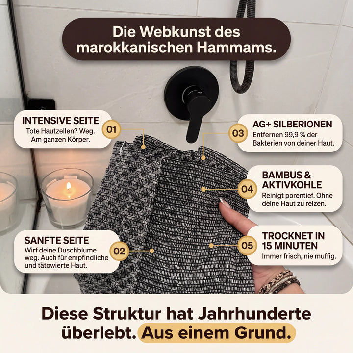 HautGlanz™ Premium Bambus-Peelingtuch mit Aktivkohle & Silberionen