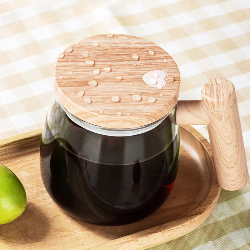 Kaffeetasse automatisch | Selbstrührende Teetasse mit Griff aus Holz | RuhrTasse