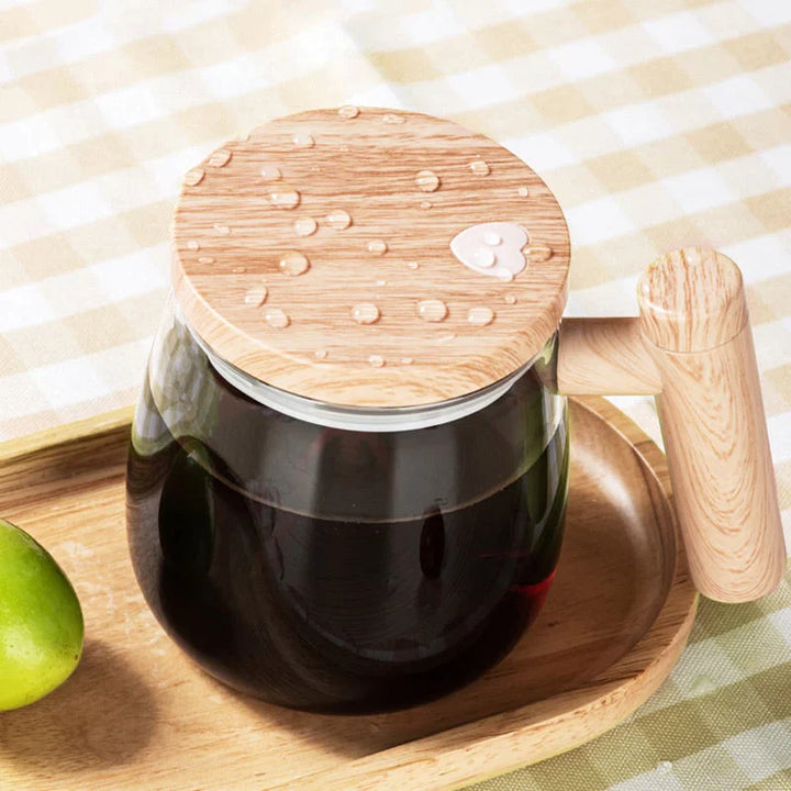Kaffeetasse automatisch | Selbstrührende Teetasse mit Griff aus Holz | RuhrTasse