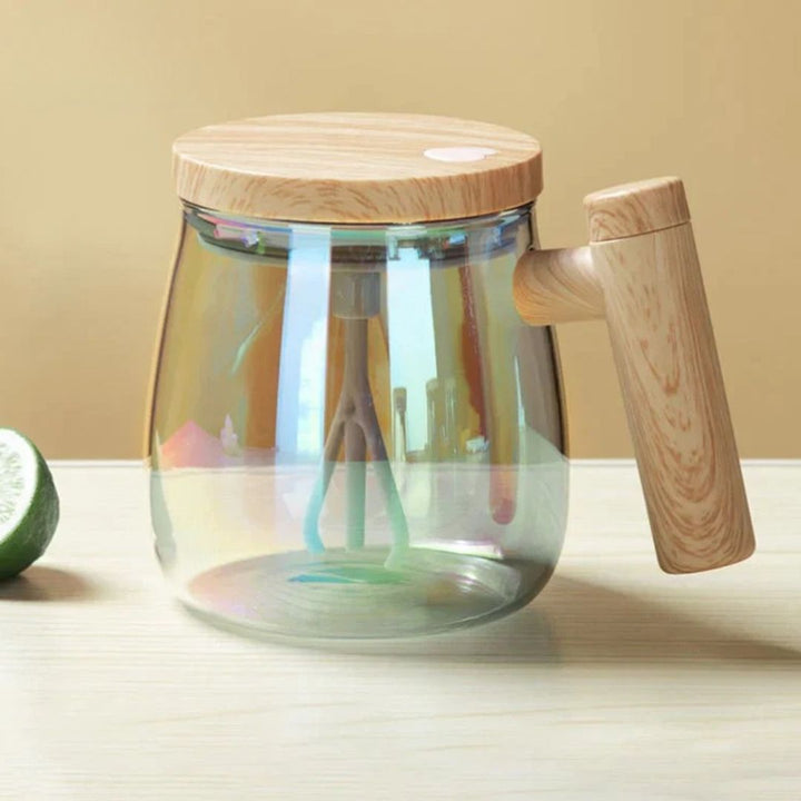 Kaffeetasse automatisch | Selbstrührende Teetasse mit Griff aus Holz | RuhrTasse
