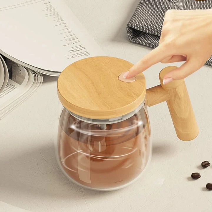 Kaffeetasse automatisch | Selbstrührende Teetasse mit Griff aus Holz | RuhrTasse