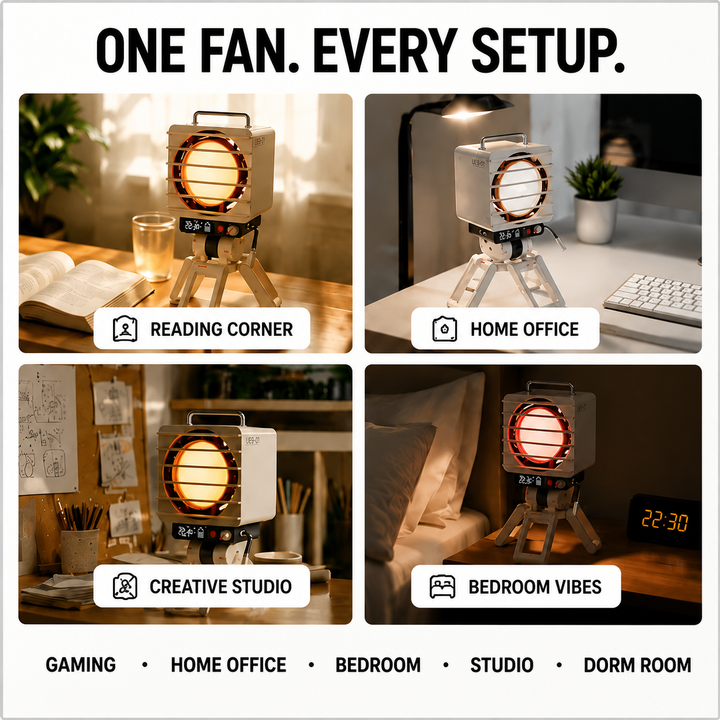KOKOGOL AirPixel™ Retro RGB Tischventilator mit LED-Matrix-Display und 5000-mAh-Akku