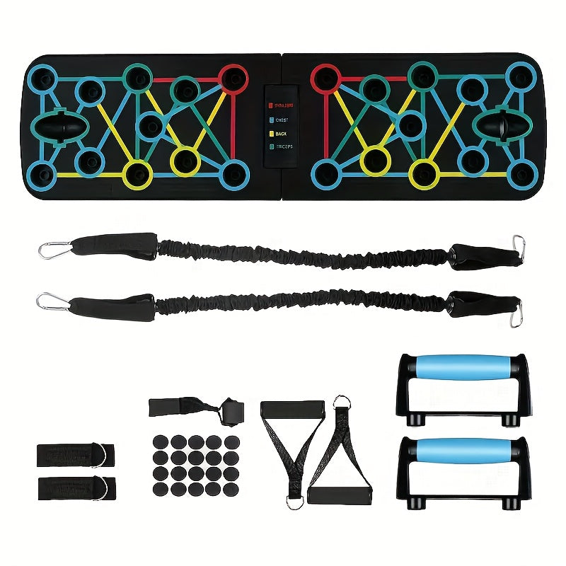 Krafttraining Set für zuhause mit Liegestützgriffen | Push up Board mit Widerstandsbändern | KraftBoard