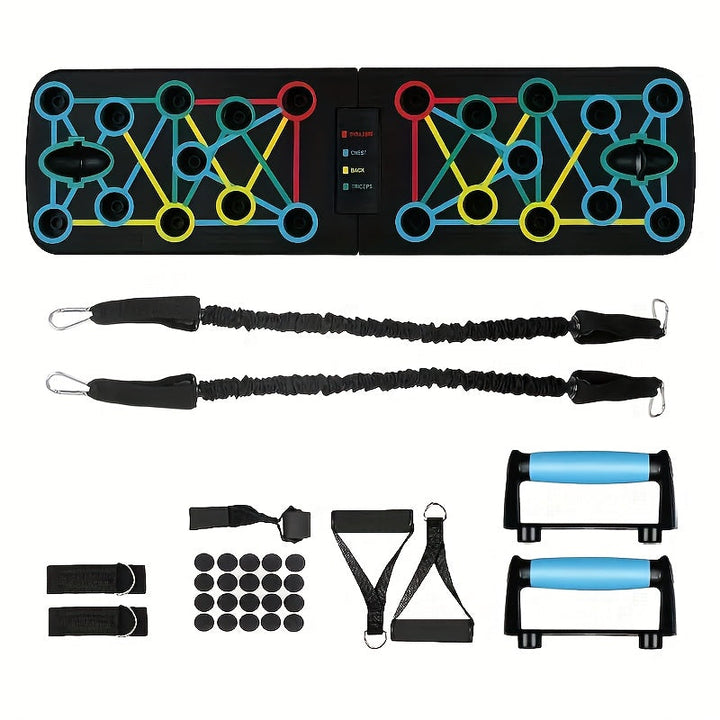 Krafttraining Set für zuhause mit Liegestützgriffen | Push up Board mit Widerstandsbändern | KraftBoard