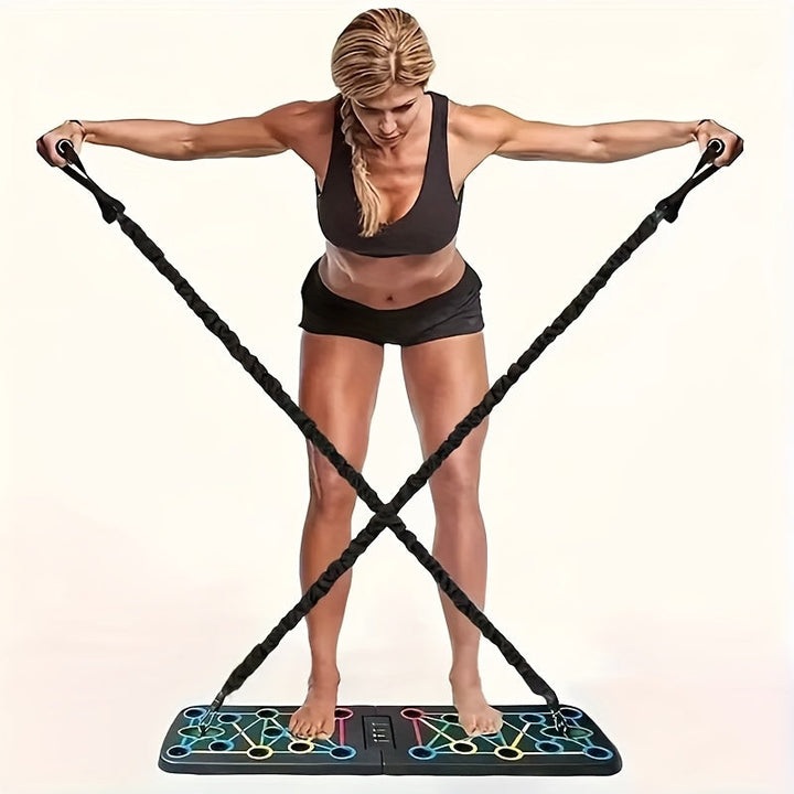 Krafttraining Set für zuhause mit Liegestützgriffen | Push up Board mit Widerstandsbändern | KraftBoard