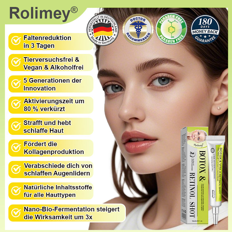 💫👨‍⚕️Jetzt jugendliche Haut zurückgewinnen 💫Rolimey® Botox & Vita-A Retinol Shot Falten-Lift Straffungscreme