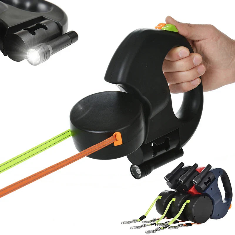 Hunde Doppelleine mit Kotbeutelhalter & LED Licht | LeinenMeister