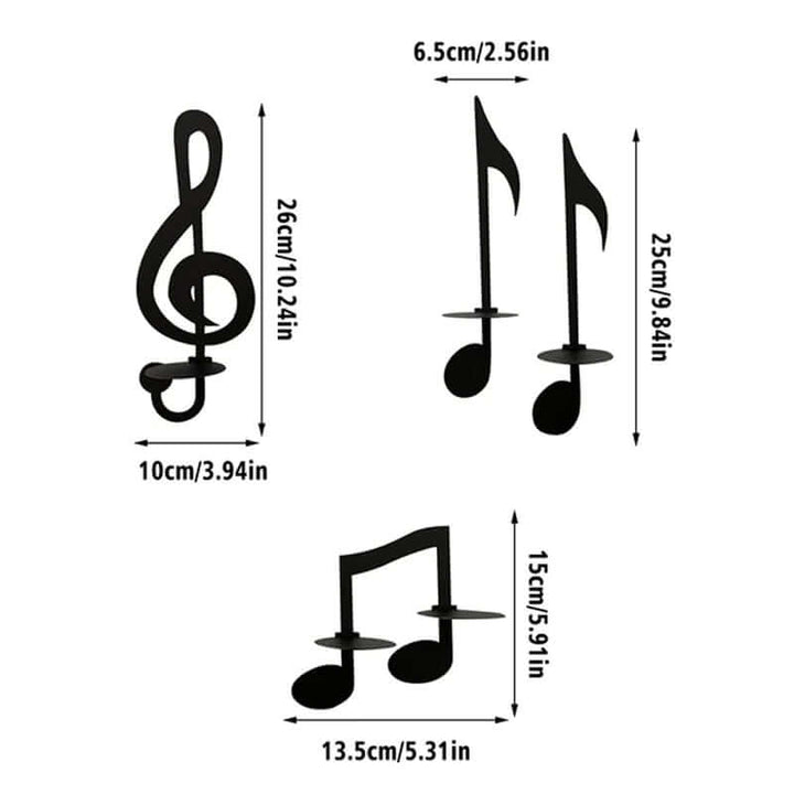 MusicCandle - Schwarzer Musiknoten-Wandkerzenhalter