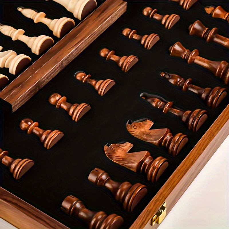 Schachspiel aus Holz | Schachbrett mit Schachfiguren | faltbar & tragbar | RoyalBrett