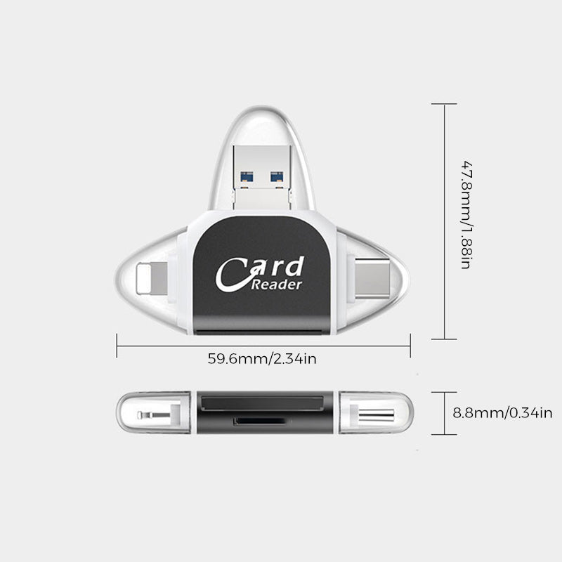 SD Kartenleser mit USB A, USB C, Micro USB & Lightning | Kartenlesegerät für iPhone, Android & Laptop | SD Kartenadapter | FlexiLink