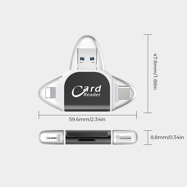 SD Kartenleser mit USB A, USB C, Micro USB & Lightning | Kartenlesegerät für iPhone, Android & Laptop | SD Kartenadapter | FlexiLink
