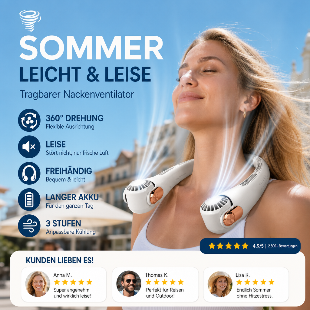 AirGo™ Premium Nackenventilator – Freihändige Kühlung für unterwegs