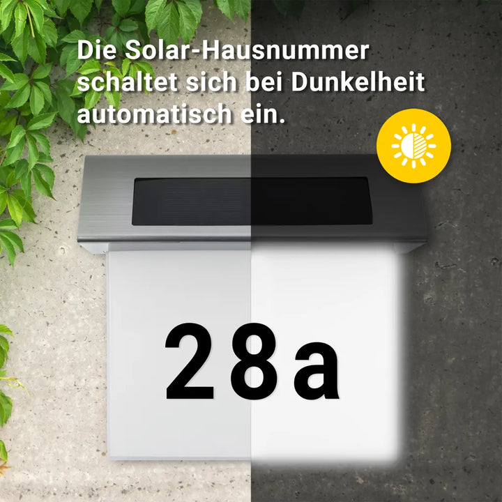 Solar Hausnummer mit LED Beleuchtung ohne Strom aus Edelstahl | Solarno