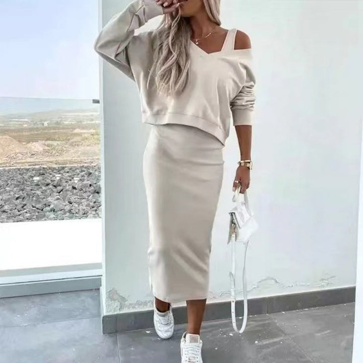 2-Teiliges Damen Set - Stilvolles Kleid & Bequemer Pullover für Jeden Anlass