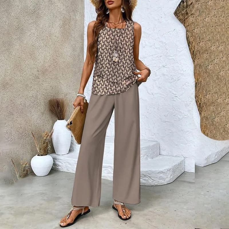 SommerZweig | Zweiteiliges Set mit Ärmellosem Top & Weitbein-Hose