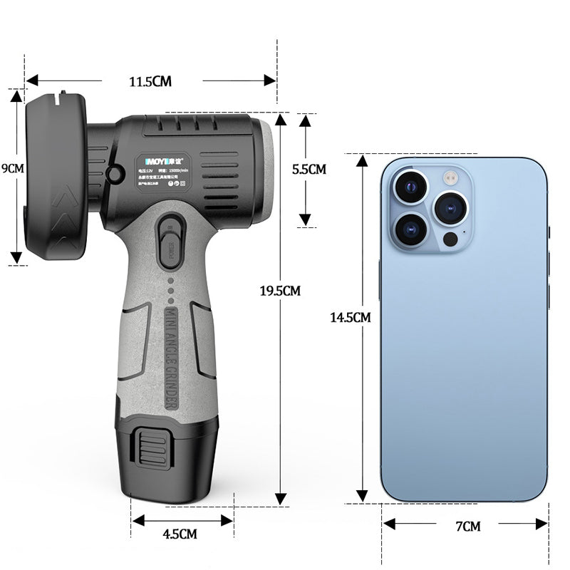 12V Mini-Winkelschleifer mit Trennscheibe – ideal für präzises Schneiden und Schleifen
